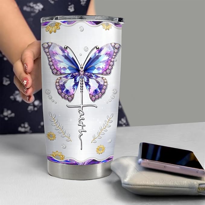 SANDJEST Christian Tumbler 20oz Faith Be Bigger Than Fear Tumblers Cup Coffee Travel Mug Inspirational Religious Gifts for Women Gift for Birthday Christmas