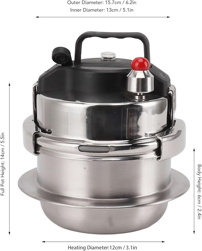 Stainless Steel Pressure Cooker 0.8L High Pressure Stew Quick Cooking for Gas Induction Suitable Outdoor Kitchen Use Easy Lid Unlocking Function
