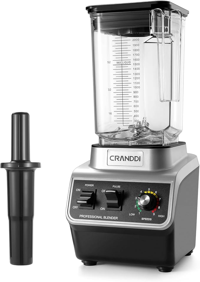 CRANDDI Professional Smoothie Blender, 80oz Countertop Blenders for Smoothies, Shakes & Ice Crushing, 1500W Compact Commercial Kitchen Blender with Stainless Steel Blade, 120V, K96