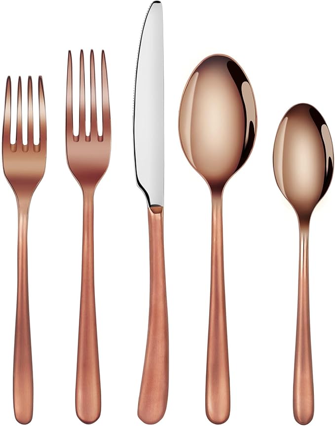 Cangshan 1027020 Rain II Series 20-Piece Stainless Steel 18/10 Forged Antique Copper Finish Flatware Set