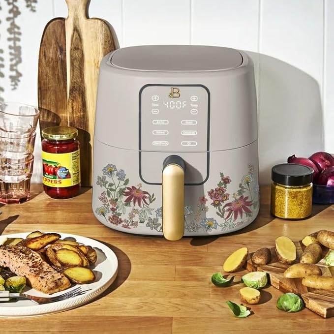 Beautiful 6 Qt Air Fryer with TurboCrisp Technology, AllGood Ceramic Nonstick Coating - Roast, Reheat and dehydrator, kitchen appliances by Drew Barrymore (Wildflower Porcini Taupe)
