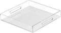 Acrylic Tray 15x15 with Cut Handles - Spill Proof Decorative Tray is an Ideal Countertop Organizer for Living Rooms, Ottoman Coffee Tables, Offices, Kitchens & Serving Guests