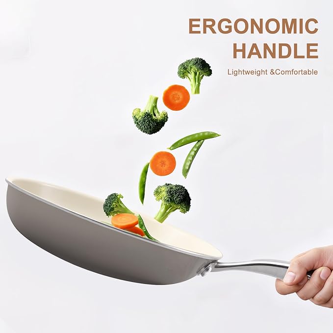 8.5 Inch and 10.25 inch Ceramic Nonstick Frying Pan Skillet - PFAS-Free, Non-Toxic, Oven Safe & Induction Ready, Aluminum Cookware with Stainless Steel Handle