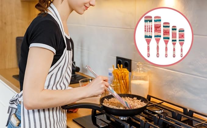 A5-3 Spurtle Set, Wooden Utensils for Cooking, Kitchen Utensils Set, Pakkawood Kitchen Cooking Utensils Set, Apartment Essentials Wood Serving Spatula spoon, Home & kitchen Gift