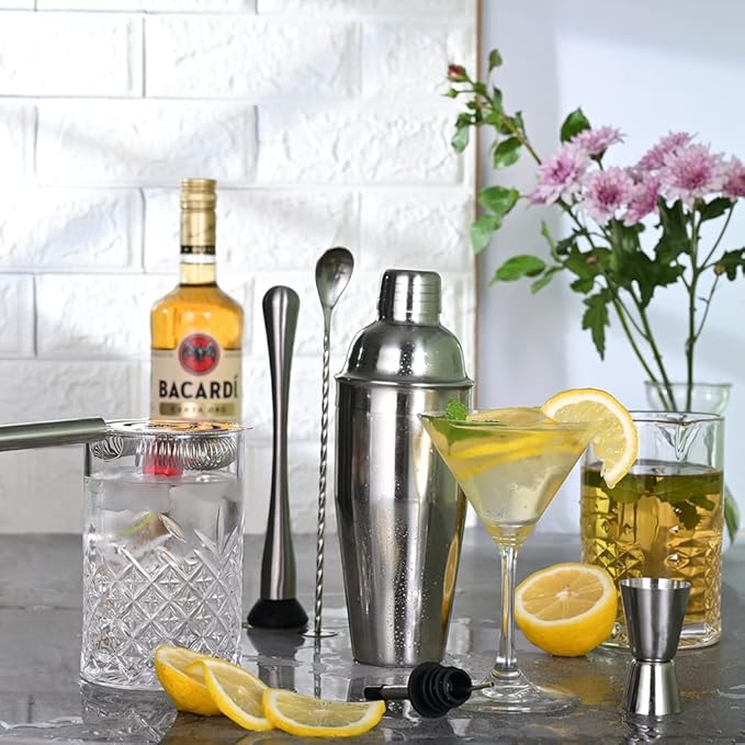 Cocktail Shaker Set & Bar Kit – 24 oz Stainless Steel Drink Mixer Martini Shaker for Bartender – Complete Cocktail Kit w/Strainer, Muddler, Alcohol Mixer Tools