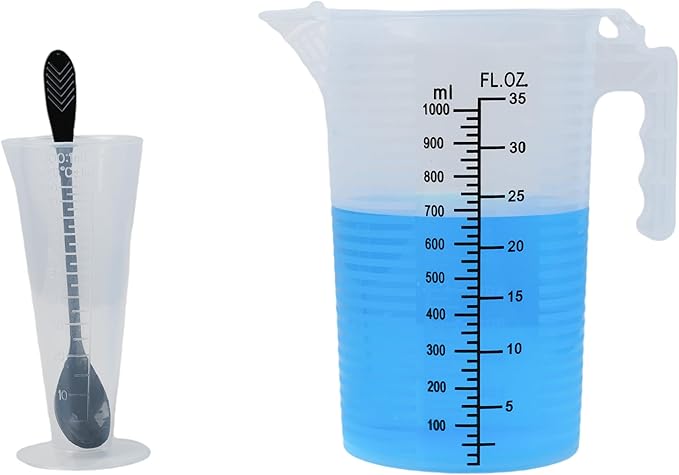 Measuring cups 35oz (1000 mL), Plastic, Multipurpose - Great for Chemicals, Oil, Pool and Gardening - Ounce (oz) and Milliliter (mL) Increments (1Set)