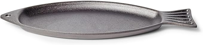Sur La Table Cast Iron Fish Pan – Pre-Seasoned Grill-to-Table Cookware for Whole or Filleted Fish, Decorative Shape, Even-Heating, Outdoor Grill