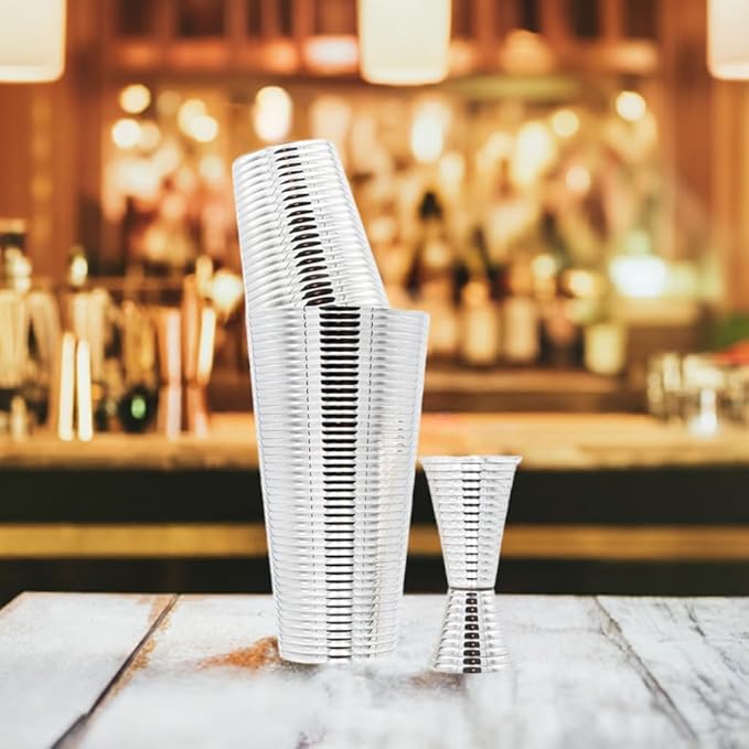 Prince of Scots Fluted Silver Cocktail Shaker Set | 3-Piece Copper with Silver Plate Barware | Classic Boston Shaker for Martini, Manhattan, Bourbon | Elegant Home Bar Gift for Entertaining