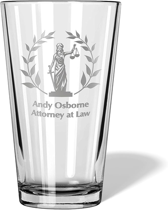 Lawyer, Lawyer gift, Lawyer whiskey glass, Gift for Lawyer, Scales of Justice, Attorney, Attorney gift, Esq, Law office (Single Pint Glass, Lady Justice)