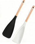 Cedarwood and ash wood spatula, multi-purpose cooking spoon with heat-resistant silicone, wooden handle, suitable for non-stick cookware, ergonomic grip (2-piece set: white + black)