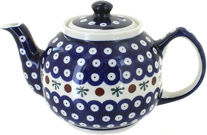 Blue Rose Polish Pottery - Blue Nature Medium Teapot - 4 Cup Capacity - Hand-Painted Polish Pottery Ceramic Coffee & Tea Server