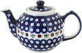 Blue Rose Polish Pottery - Blue Nature Medium Teapot - 4 Cup Capacity - Hand-Painted Polish Pottery Ceramic Coffee & Tea Server