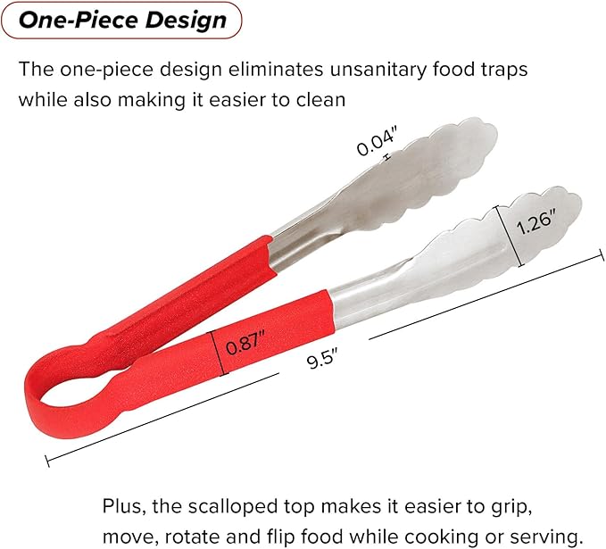 LZMS 4pcs 9 1/2" Red Atmospherei Stainless Steel Grill Tongs,Kitchen Tongs with Non-Slip Grip for Cooking,BBQ,Buffet Dinner