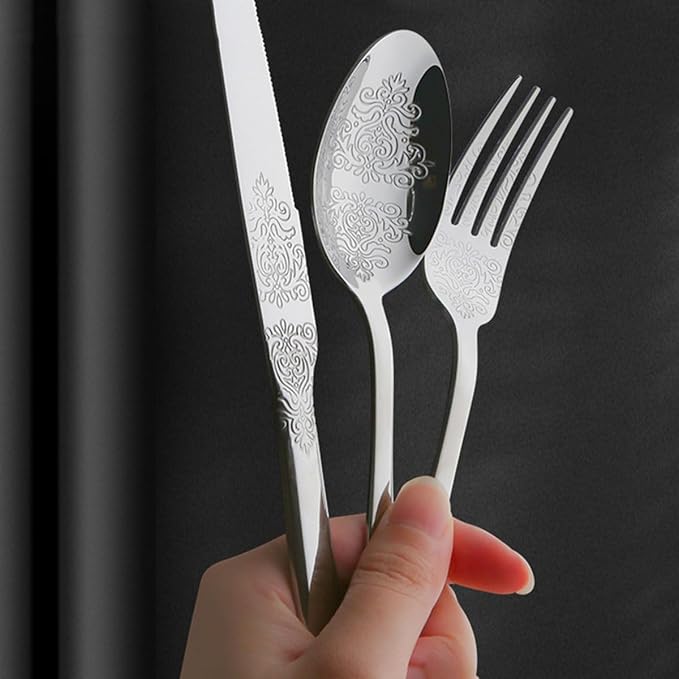 IKXO Silverware Set 20 Piece Silver Flatware Set for 4,Stainless Steel Flatware Cutlery Set For Home Hotel, Kitchen Utensils Set Include Fork Knife Spoon,Mirror Polished,Dishwasher Safe