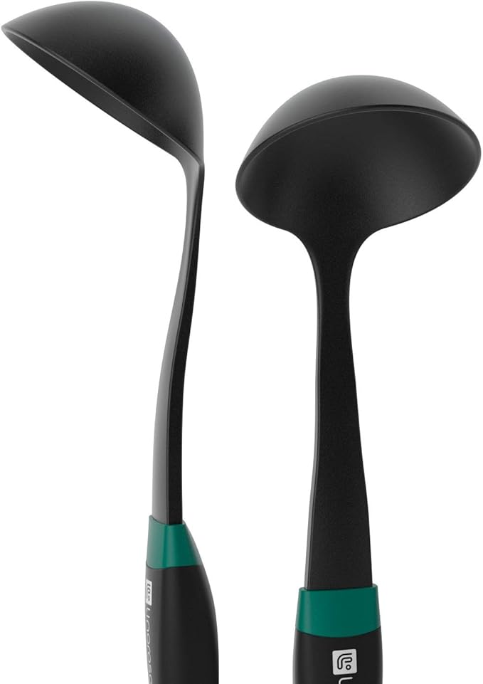 Linoroso Nylon Cooking Utensils Set, 7 Pieces Elevate Kitchen Utensil Set with Exquisite Rotating Stand, Innovative Weighted Handle, Easy to Clean, Black & Peacock Green (BPA Free, Non Toxic)
