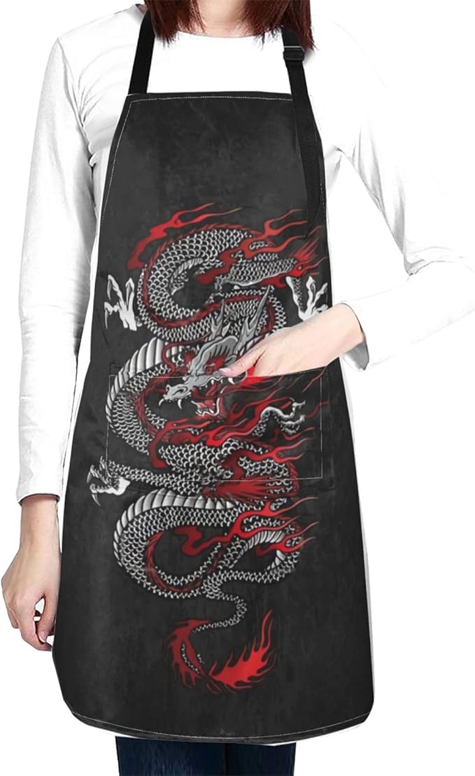 Cute Dragon Print Apron Cute Kitchen Apron For Cooking Gardening Adjustable Home Apron,Adult Size