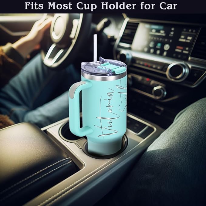iProductsUS Personalized 40oz Tumbler with Handle & Straw Christmas Gift for Mom or Wife! Custom Engraved Name, Spill-Proof Lid, Insulated Stainless Steel Travel Coffee Mug (Sea Moss)