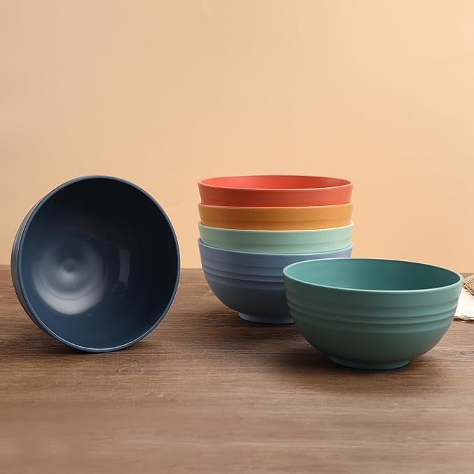 12 Pcs Unbreakable Cereal Bowls Set, 26 Oz Wheat Straw Bowls Set, Microwave & Dishwasher Safe Bowls for Kitchen, Reusable Plastic Bowls for Soup, Salad and Snack, BPA Free, Multicolor