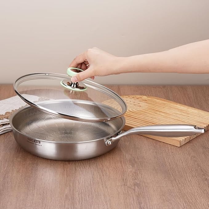 Platefull Titanium Pan,Titanium Frying Pan With Lid,No Coating Non-Stick Titaniums Cookware,Ultra-Durable, Scratch-Resistant, Compatible With All Cooktops