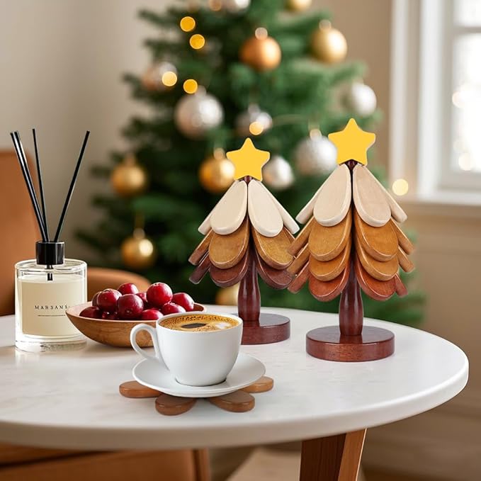 Christmas Tree Trivet Wooden Trivets for Hot Dishes, Tree Trivet Coasters Wooden Set of 4, Table Decor Coaster for Home and Restaurant