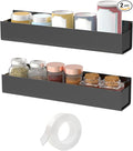 VAEHOLD Adhesive Acrylic Spice Rack with Nano Double Sided Tape Wall Mount Organizer, Black Wall Spice Rack With Shelf Ends for Kitchen Cabinet Door - 2 Pack 12‘’ Shelves