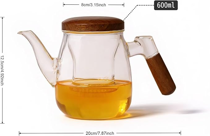 Glass Teapot, 600ml Borosilicate with Infuser, Stovetop & Microwave Safe, Non-Drip Spout, Ergonomic Handle