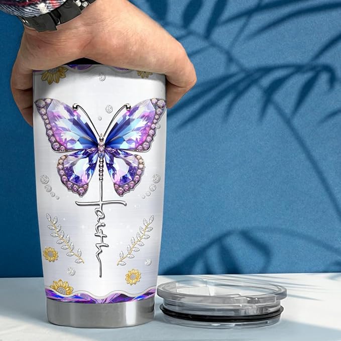 SANDJEST Christian Tumbler 20oz Faith Be Bigger Than Fear Tumblers Cup Coffee Travel Mug Inspirational Religious Gifts for Women Gift for Birthday Christmas