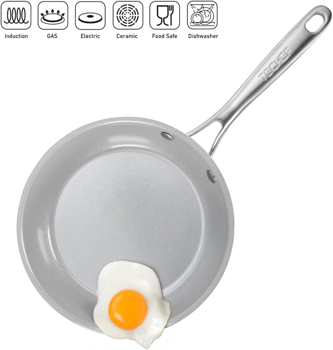 TECHEF - CeraTerra Collection Ceramic Nonstick Cookware Set (PTFE and PFOA Free Ceramic Exterior & Interior), Made in Korea, (6-Piece Set)
