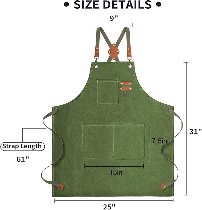 ZOMAO Cotton Canvas Cross Back Apron for Men and Women,Chef Apron With Adjustable Strap and Large Pockets,Kitchen Cooking Baking Bib Heavy Duty Work Apron(Army green)