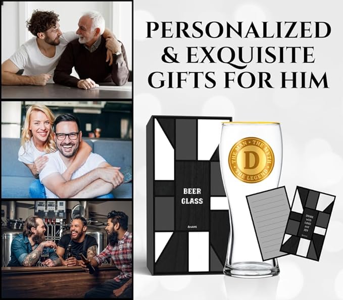 Personalized Beer Glass for Men, Funny Custom Alcohol Gifts for Beer Lovers, Unique Birthday Christmas Gifts for Him, the Man the Myth the Legend, F