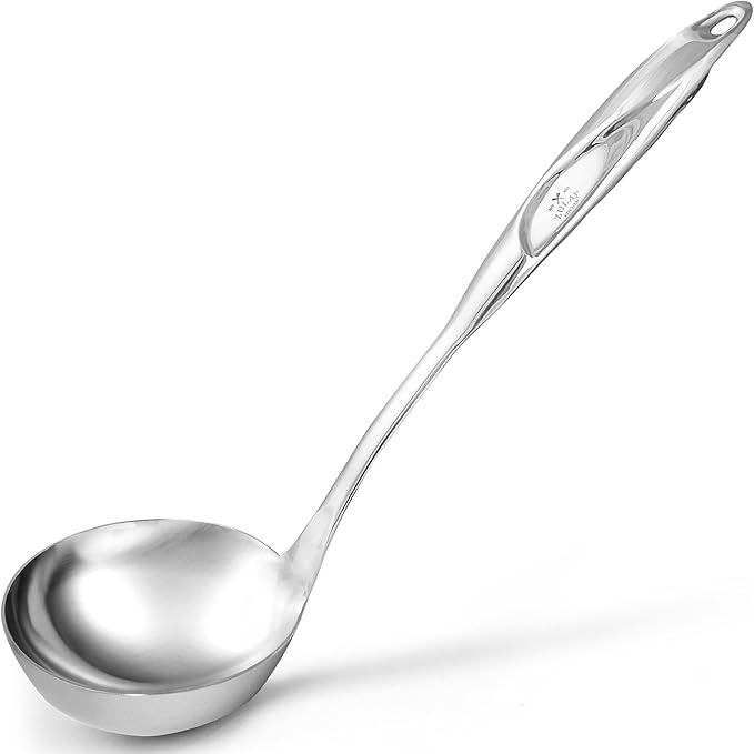 Zulay Kitchen Stainless Steel Soup Ladle - 13” Large Ladle for Soups, Stews & Sauces - Durable, Heat-Resistant, Rust-Proof & Dishwasher Safe Kitchen Utensil with Ergonomic Handle