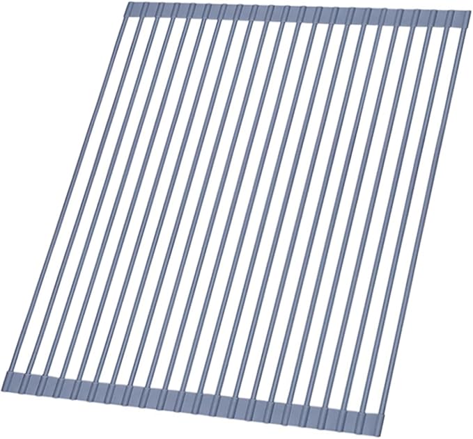 Roll-up Over The Sink Dish Drying Rack Multipurpose Silicone Wrapped Metal Stainless Steel Solid Rods Portable Rolling Rack Kitchen Rolling Dish Drainer for Kitchen Sink Counter (Cold Gray)