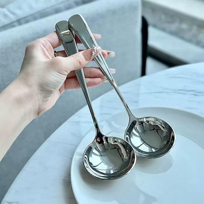 Small Ladle, 304 Stainless Steel Small Gravy Soup Serving Ladle for Sauces or Serving Soup Spoon, Silver (2 pack)
