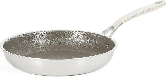 Martha Stewart Badgley Hybrid Nonstick 9.5 Inch TriPly Stainless Steel Fry Pan & Stay Cool Handle - Laser Etched Non-Toxic Nonstick Skillet - Dishwasher and Induction Safe