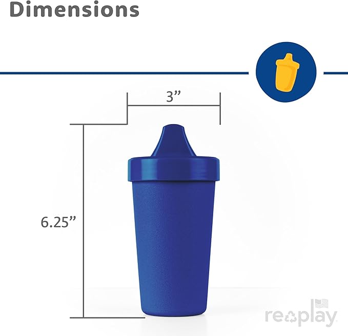Re-Play Spill-Proof Sippy Cups - Reusable 10 Oz Set of 4, Dishwasher & Microwave Safe, Made in USA, Preschool