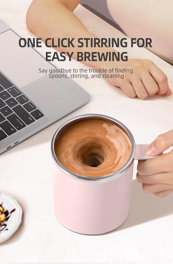 Self Stirring Mug,Self Stirring Coffee Mug,Suitable for Coffee, Milk, Cocoa and Other Beverages (Pink, 12 Ounces)