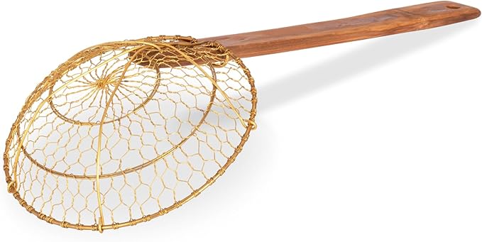 Craft Wok Small 6-Inch Brass Mesh Strainer/Spider Skimmer Zhao Li, Robust & Elegant Kitchen Tool for Frying & Straining, Authentic Oriental Cookware - / 732W7