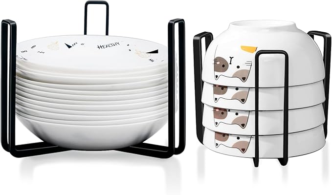 Dinnerware Bowl Plate Holder Fit for 6.5 Inches Diameters Bowl, Metal Bowl Storage Dying Display Rack for Kitchen Drawer, Countertop, Cabinet, Shelf, Cupboard (Black, Small 1PCS+Large 1PCS)
