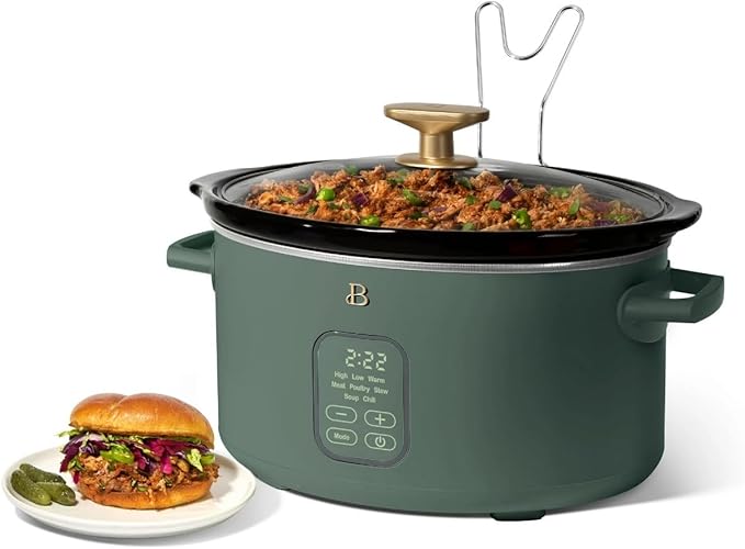 Beautiful 6 Qt Programmable Slow Cooker with Touch Control, Digital Timer and Keep Warm Function – Large Electric pot Capacity Kitchen Appliance by Drew-Barrymore (Thyme Green)