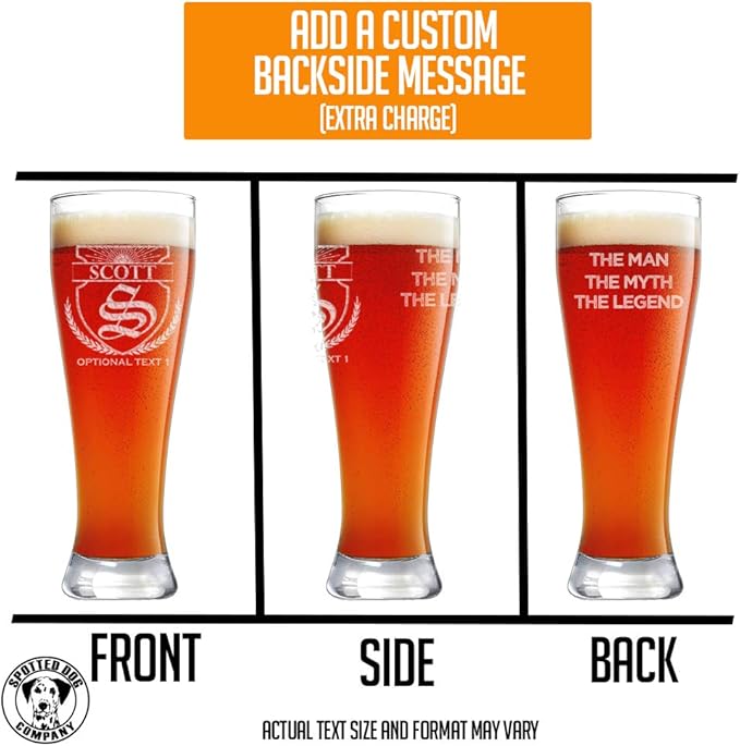 Personalized Etched 23oz Pilsner Beer Glass - Custom Engraved Christmas Gifts for Men, Dad Drinking Birthday Glasses, Gifts for Him, Scott Monogram