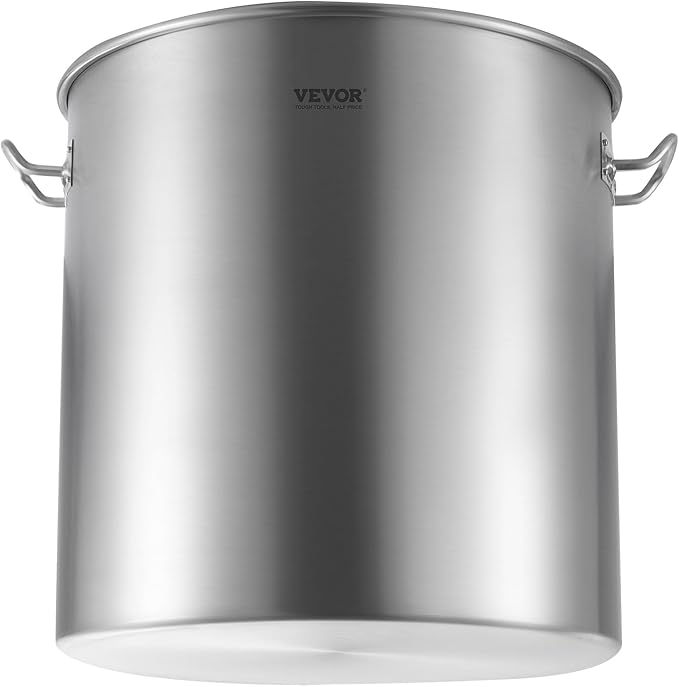 VEVOR Stainless Steel Stockpot, 100 Quart Large Cooking Pots, Cookware Sauce Pot with Basket, Lid, and Handle, Heavy Duty Commercial Grade Stock Pot, Sanding Treatment, for Large Groups Events Silver