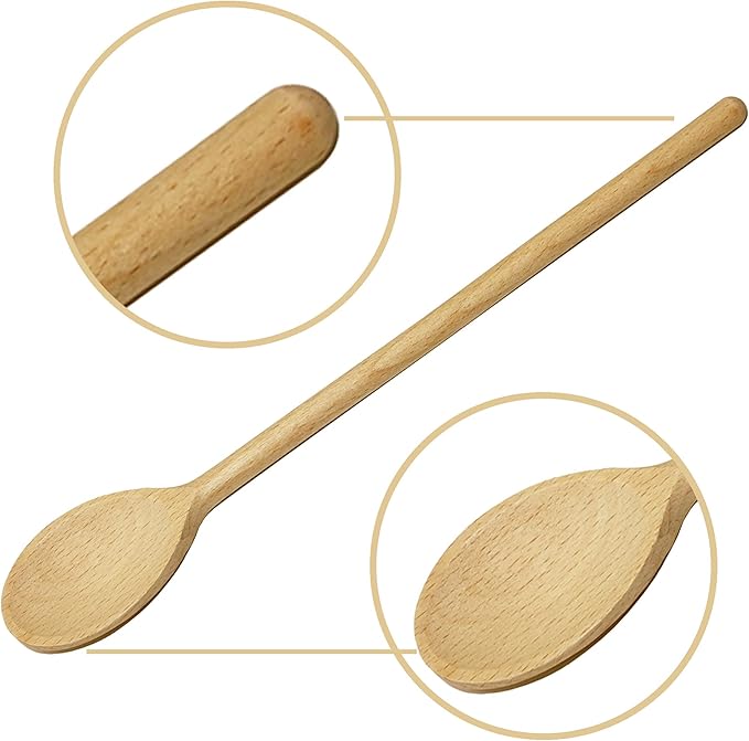 12 Inch Long Wooden Spoon Set by BICB | Natural Beechwood Mixing Spoons for Baking, Cooking & Stirring | Set of 4 Long Wooden Spoons | Cookware Sauce Spoons | Wood Mixing Spoon Set