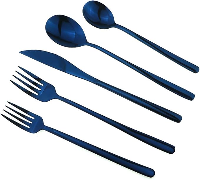 JASHII Mirror Polished Blue 30-Piece SUS304 Stainless Steel Flatware Set,Silverware Set Dinner Knife Fork Spoon Dessert Fork Salad Spoon Service for 6