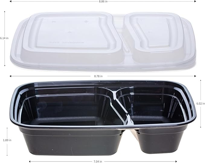 30oz Meal Prep Containers (50-Pack) - Reusable Bento Box Style, 2 Compartments for Portion Control - Leakproof, Microwave & Dishwasher Safe, Perfect for Healthy Lunches