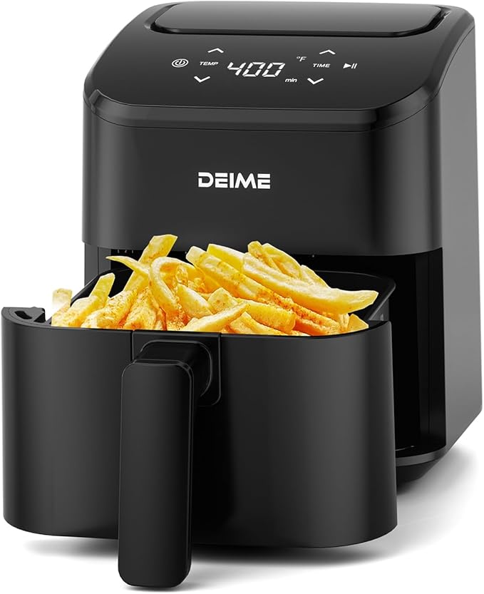 DEIME Air Fryer, Small Digital 2.8 Qt Airfryer Space Saving Compact, Bake, Reheat, Roasts for Quick Easy Meals, Mini Compact & Quiet, Nonstick & Dishwasher Safe Basket (Black)