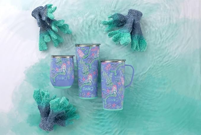 Swig Life 12oz Wine Tumbler with Lid, Stainless Steel, Dishwasher Safe, Portable, Triple Insulated Wine Tumbler (Under the Sea)
