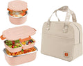 Insulated Bento Box with Thermo, 18/8 Stainless Steel Lunch Box, Bento Box for Adults and Kids with PP5 Containers, Food Containers with Bag for Office or School, Pink
