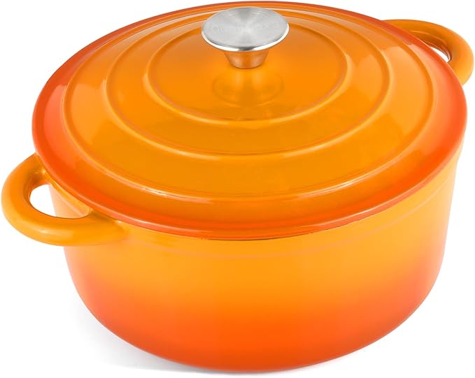 6 Quart Enameled Cast Iron Dutch Oven Pot with Lid, Oven Safe up to 500°F or on Stovetop, Non-stick Dutch Oven for Bread Baking, Cooking, Dual Handles Cookware, Orange