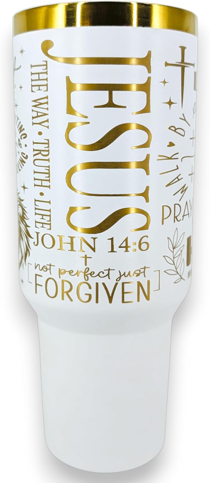 40oz Christian Tumbler with Handle & Straw | Stainless Steel Insulated Travel Mug | Christian Gift | Faith-Based Inspirational Cup (JesusThe Way Truth Life)