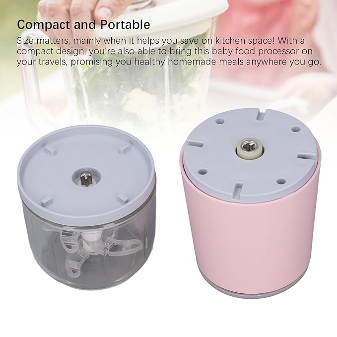 300ML Mini Food Processor, Cordless Electric Food Chopper for Vegetables Fruits Meat, Baby Food Preparer Includes Blade, Container and Charging Cable (Rosa)